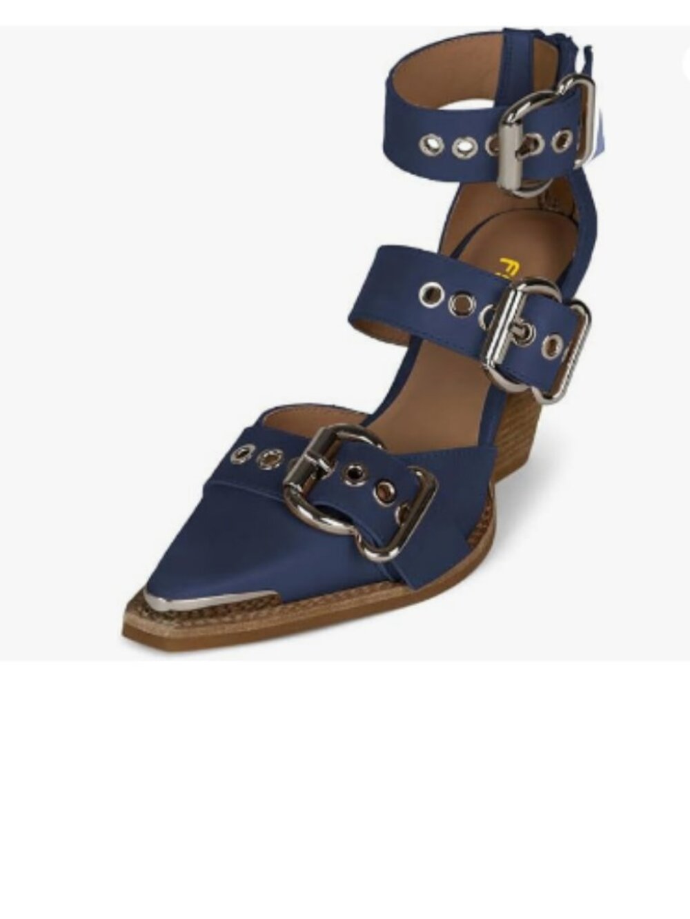 FSJ Blue Women's Pointed Toe Strappy Wedge Heel Sandals